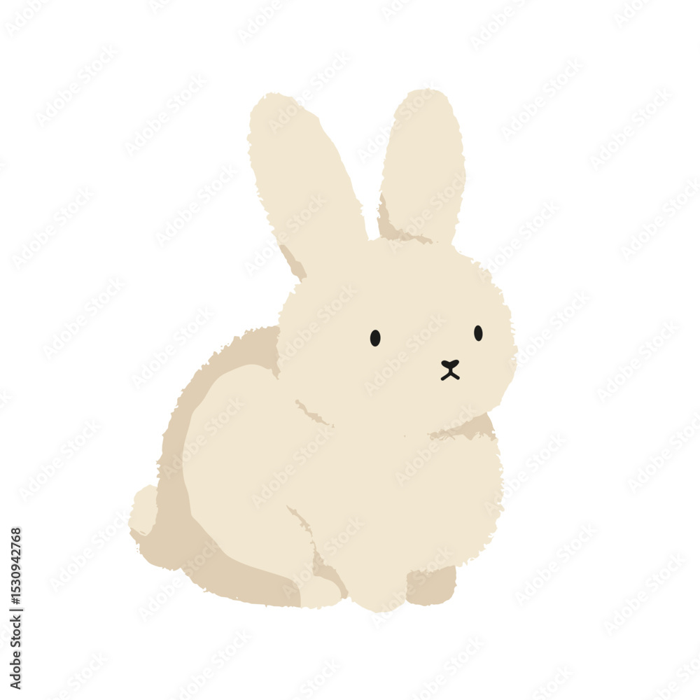 Obraz premium Simple drawing of a beige rabbit head with black eyes and mouth on a white background