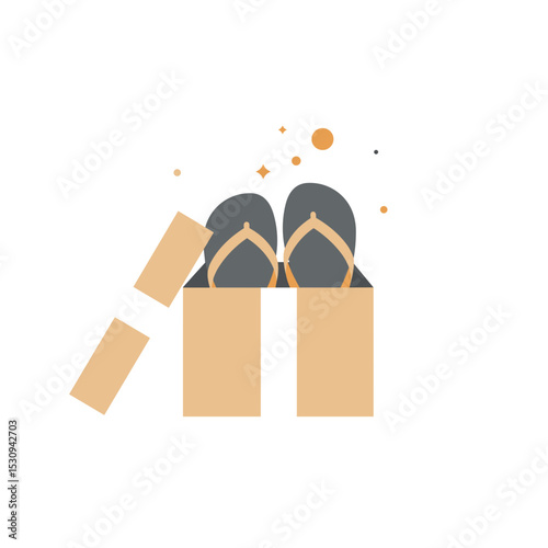 Geometric drawing of flip-flops emerging from a package with star and circle shapes around them