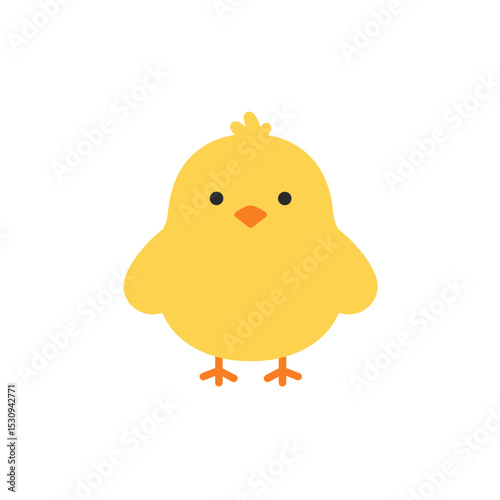 Graphic illustration of a cute, yellow chick on a plain white background