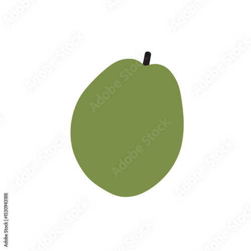 Stylized green fruit with a short stem against a white background