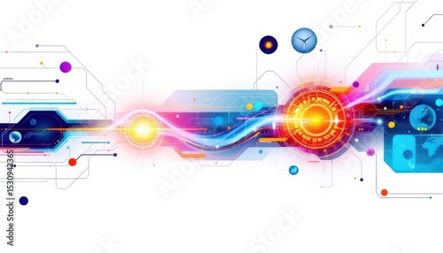 abstract art showcasing cutting edge technology and scientific advancements in a sleek, minimalist design with clear space for text at the bottom.