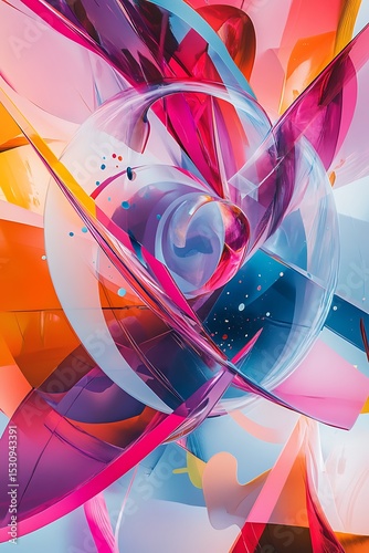 Complex shapes with intersecting diagonal lines and circles, hot and soft colors blending in a seamless design 