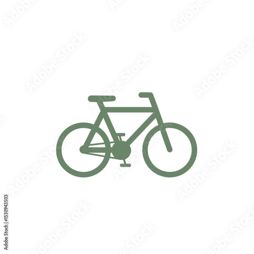Olive-green bicycle graphic, handlebars, frame, seat, pedals, sprockets, and two circular tires