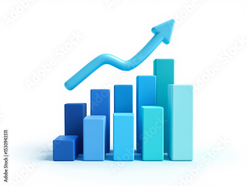3D Render of Blue Bar Graph Showing Growth and Success