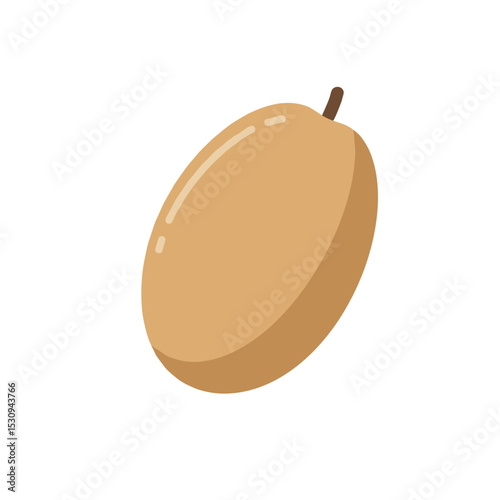 Simple illustration of a tan-colored sapodilla fruit with a small brown stem, isolated on white