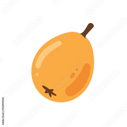 Stylized, cartoon illustration of a vibrant orange loquat fruit, isolated on a white background