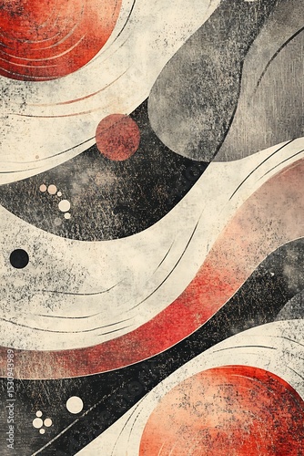 Complex shapes with intersecting diagonal lines and circles, hot and soft colors blending in a seamless design 