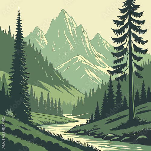 winter forest vector illustration