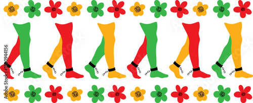 juneteenth freedom day vector elements set with walking feet in shackles and decorative flowers line design for banner, poster, greeting card, flyer