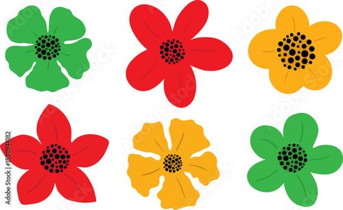 juneteenth freedom day decorative flowers vector elements set in red green and yellow colors Independence and emancipation day of black people