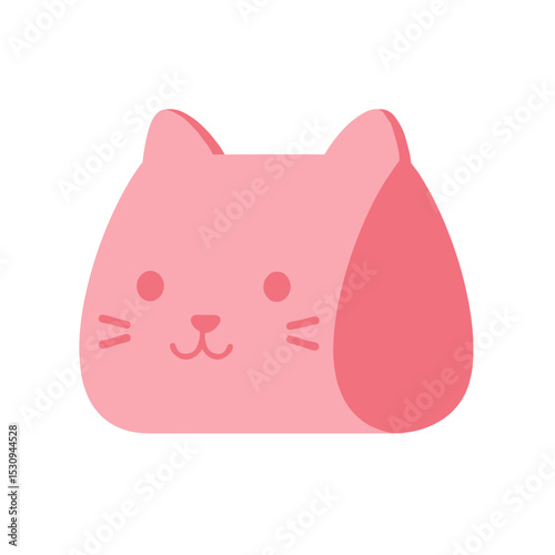 A cute pink cartoon cat head with pointy ears, simple whiskers, and a round nose on white