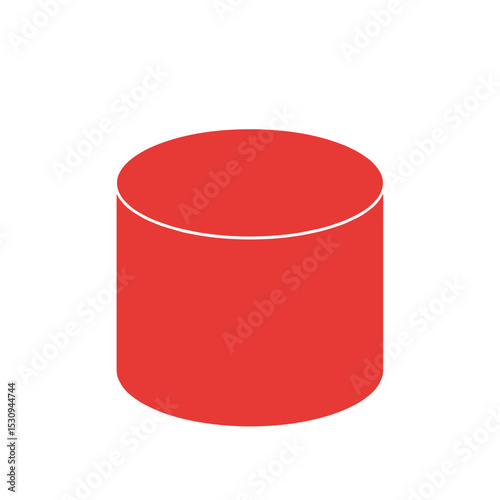 Red cylinder with a curved top on a white background, simple graphic design, minimalist style