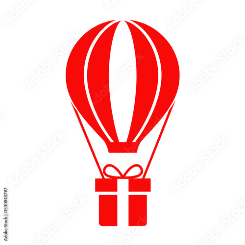 Red hot air balloon icon with a simple, graphic design on a white background