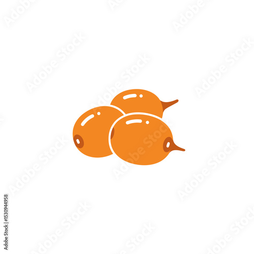 Three orange sea buckthorn berries, shown as a bright simple illustration on a white background