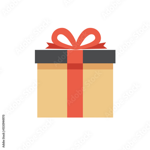 Stylized gift box illustration with a red ribbon and bow, against a solid white background