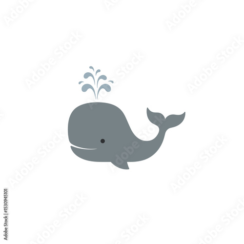 Simple illustration of a gray whale spouting water on a white background