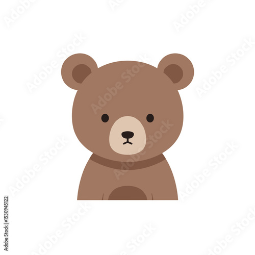 Simple cartoon illustration of a brown bear head with rounded features on a white background