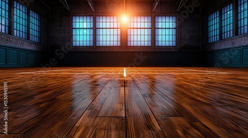 Reflective Hardwood Court in Vintage Gymnasium