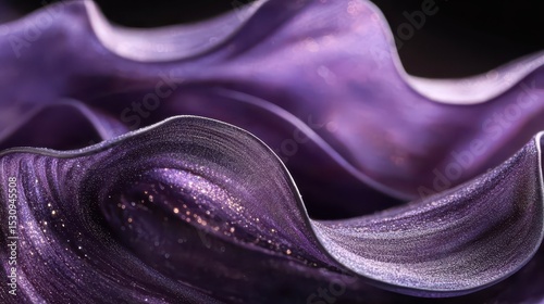 Macro photo shows purple fabric folds with shimmering, glittering texture. Perfect for backgrounds or adding an elegant, luxurious look to your design.