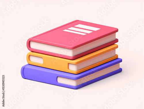 Stack of Three Colorful Books 3D Render Illustration
