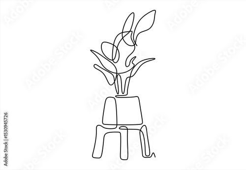Minimalist Continuous Line Drawing of a Plant in a Pot. Continuous Line. line icon-continuous line drawing. Editable stroke.
