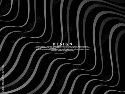 Black background vector luxury invitation card. Elegant wavy lines pattern on black background. Premium design illustration for wedding, vip cover template, grand opening, flyer, etc.