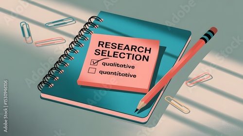 Sticky notes labeled qualitative and quantitative on wooden table, representing a research method choice

