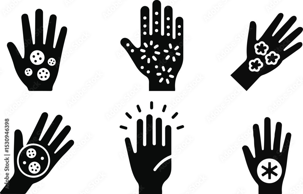 Obraz premium Skin Health and Medical Symptoms Icons Set - Dermatology and Illness and outline vector.