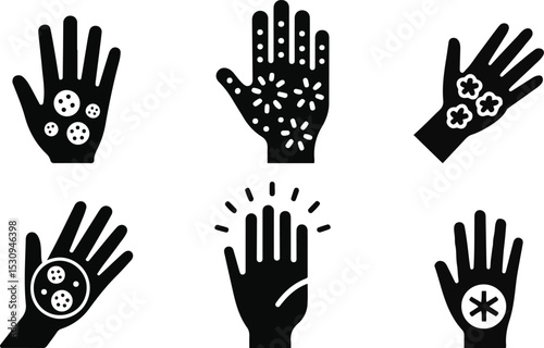 Skin Health and Medical Symptoms Icons Set - Dermatology and Illness and outline vector.