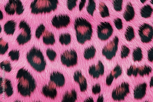 Pink leopard print with black spots and furry texture background. Great for fashion designs, printings, or social media templates.