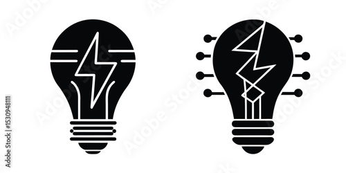 Light Bulb Formed With Electric Lines Silhouette on White Background