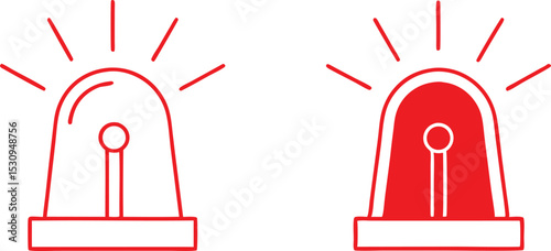 Two Red Emergency Siren Icons with Rays Isolated on a White Background