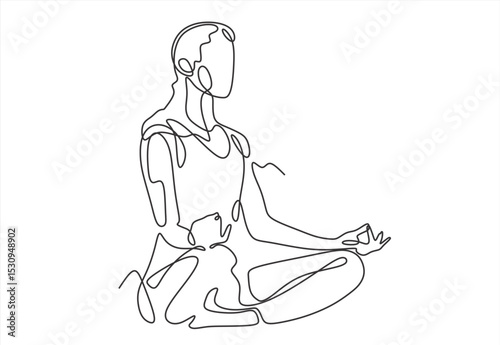 Meditating Person in Lotus Position - Line . Continuous Line. line icon-continuous line drawing. Editable stroke.