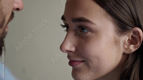 Close-Up of Caucasian Couple Sharing Intimate Moment                                                 