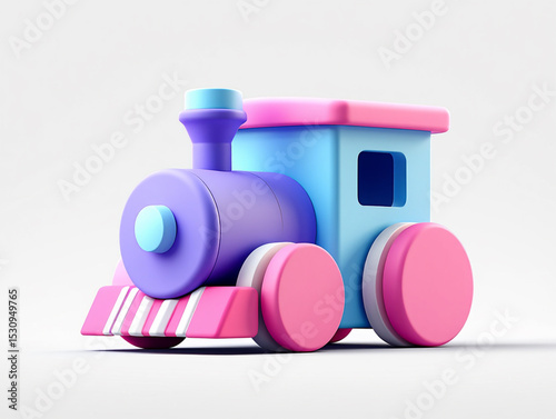 Cute Pastel Pink and Purple Toy Train 3D Render