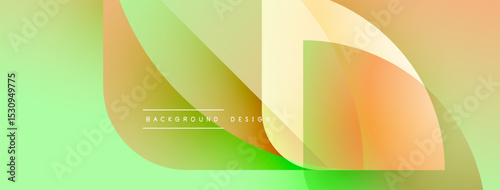 Abstract gradients overlap, creating dynamic visual effect. Light green background complements orange, yellow hues. Modern design element.