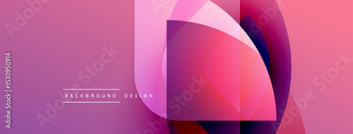 Abstract pink purple design. Overlapping shapes create modern visual effect. Gradient colors offer smooth transition. Minimal text present.