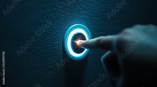 Finger presses glowing light button