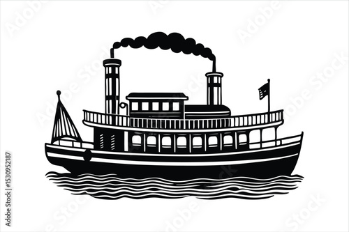 Classic Steamship Vector Silhouette Icon Isolated on White Background