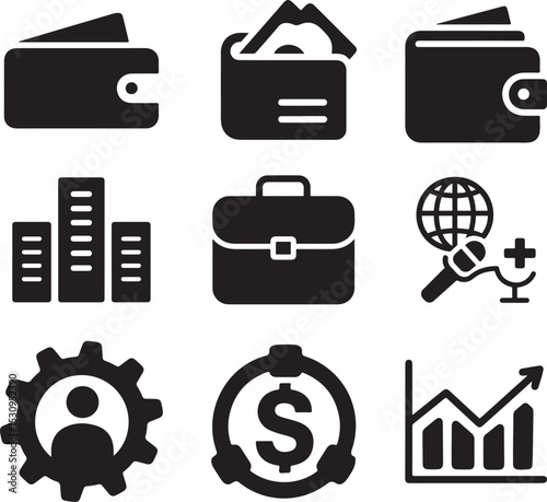 vector set of business icons. Business and Finance Icon Vector Set – Wallet, Graph, Briefcase Symbols