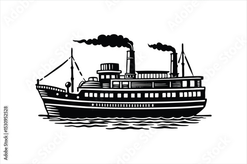 Flat Style Steamboat Silhouette Vector for Ocean Travel Concepts