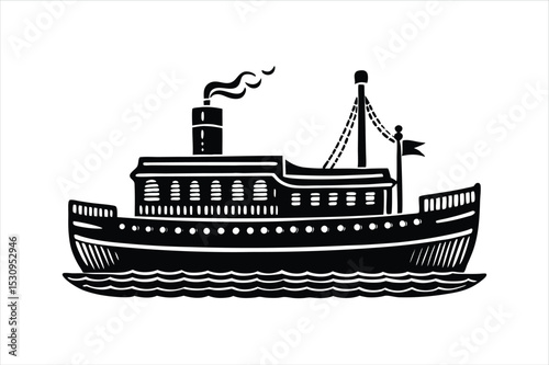 Marine Steamer Silhouette Vector on White for Web and Print