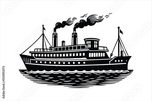Marine Transportation Steamer Icon in Clean Silhouette Vector Style
