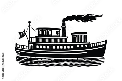 Nautical Steamer Ship Silhouette Vector for Shipping Concepts