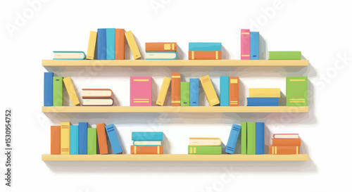 Colorful Bookshelf with Many Books