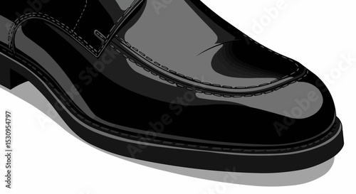 Black patent leather shoe close-up.