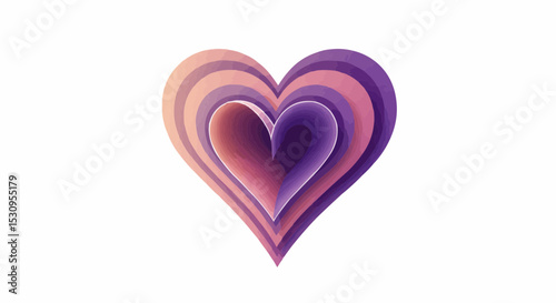 A beautiful layered heart-shaped illustration in various shades of purple and pink, symbolizing love, compassion, and affection. 