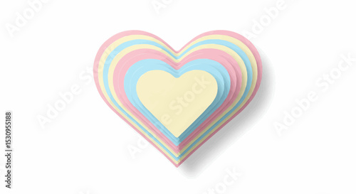 Layered Pastel Heart with Shadows, a Symbol of Love and Affection.