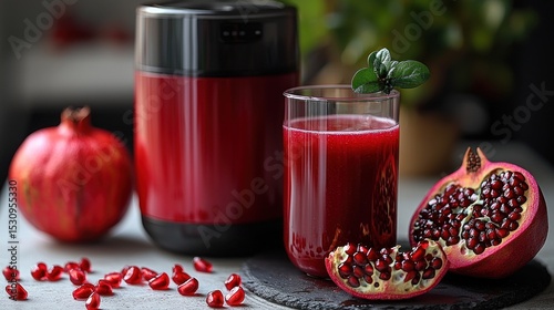 Red pomegranate juice and blender