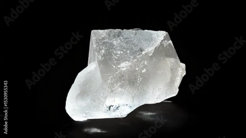 Glimmering crystal rock illuminated against a dark background, showcasing its natural beauty